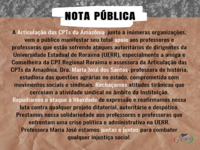 CPTs da Amazônia emitem nota contra perseguição a professores em Roraima