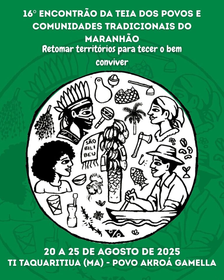 A arte do 16º Encontrão da Teia dos Povos tem autoria da jornalista e ilustradora maranhense Andressa Algave. Crédito: Divulgação