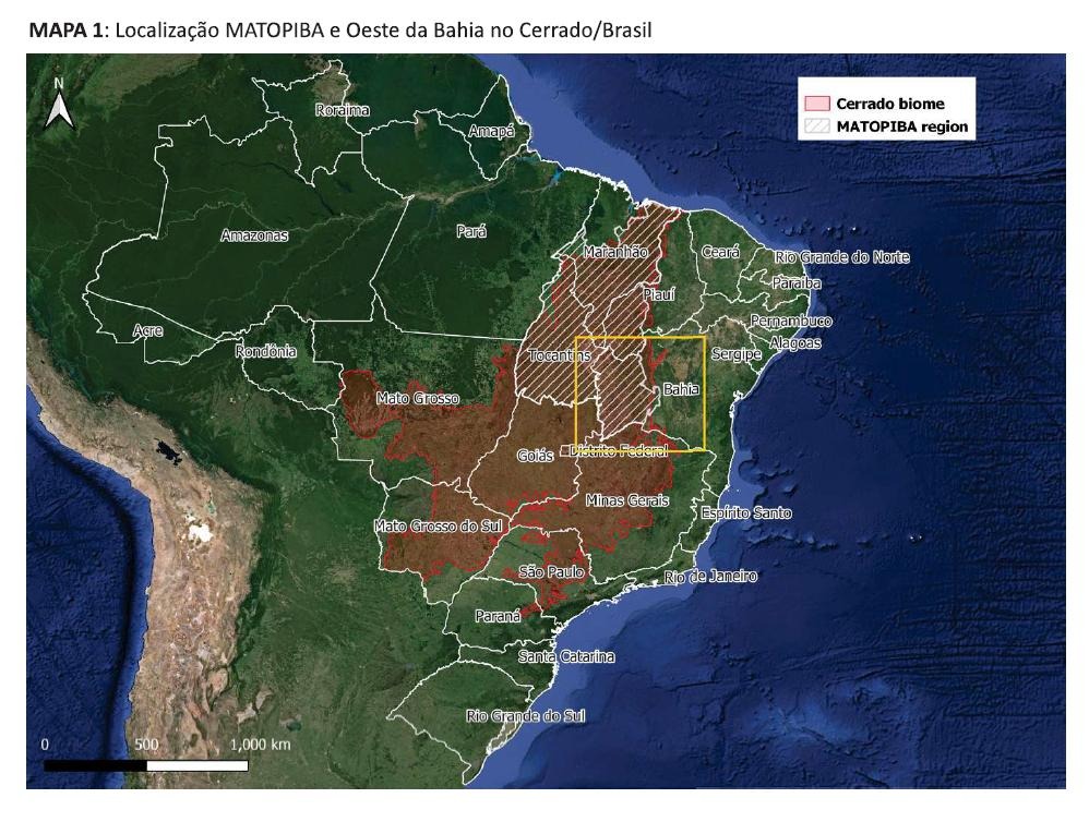Área do Cerrado está assinalada em marrom. Reprodução