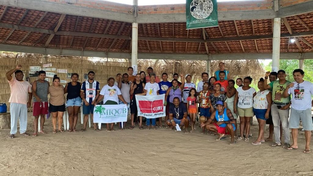 Momento aconteceu na Terra Indígena Taquaritiua, junto ao povo Akroá Gamella, local do Encontrão da Teia dos Povos em agosto de 2025. Foto: Teia Maranhão