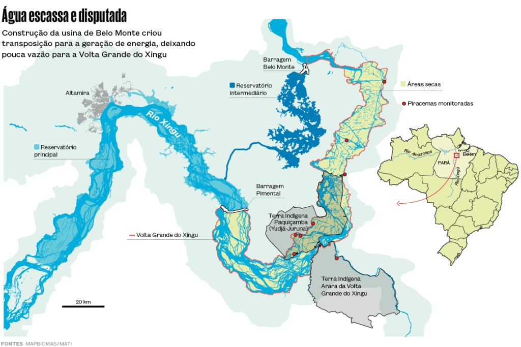 Construção da usina de Belo Monte criou transposição para a geração de energia, deixando
pouca vazão para a Volta Grande do Xingu. Fonte: MapBiomas